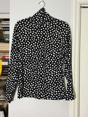 J.Crew Black and White Polka Dot Long Sleeve Mock Neck Top